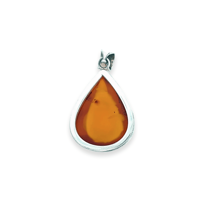Estate Sterling Silver Pear Cabochon Amber Pendant