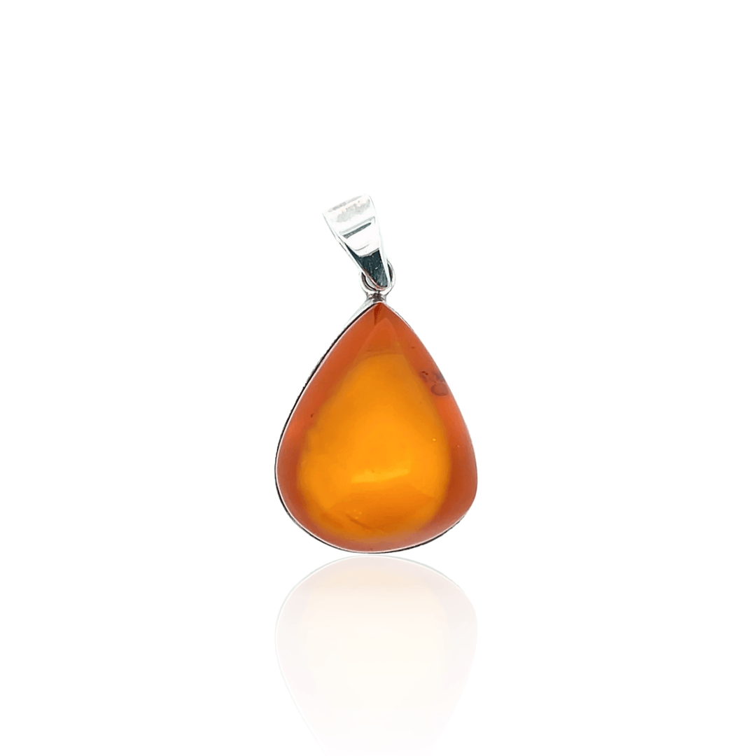 Estate Sterling Silver Pear Cabochon Amber Pendant