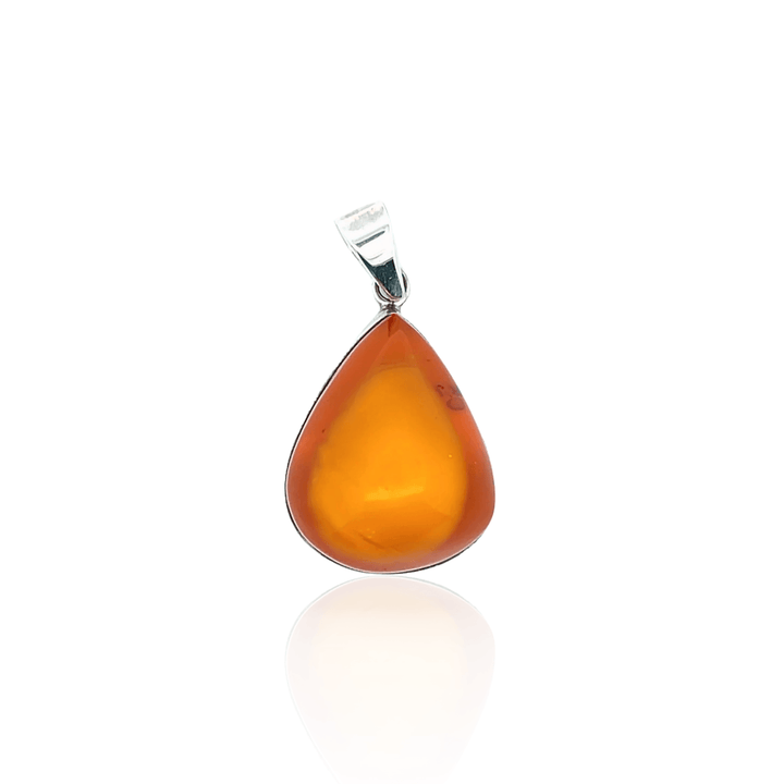 Estate Sterling Silver Pear Cabochon Amber Pendant