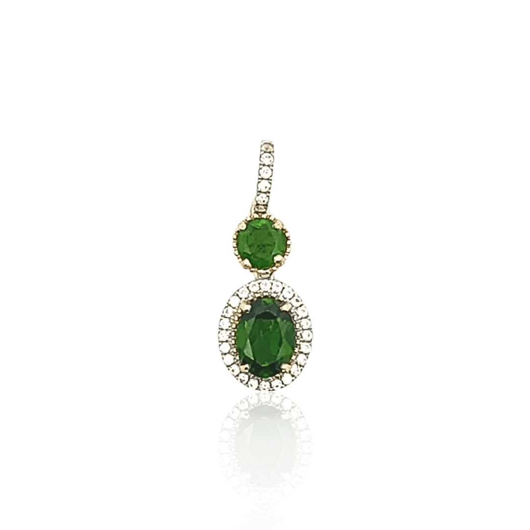 Estate 10K Yellow Gold Chrome Diopside & Cubic Zirconia Halo Pendant