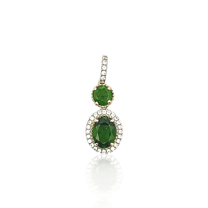 Estate 10K Yellow Gold Chrome Diopside & Cubic Zirconia Halo Pendant