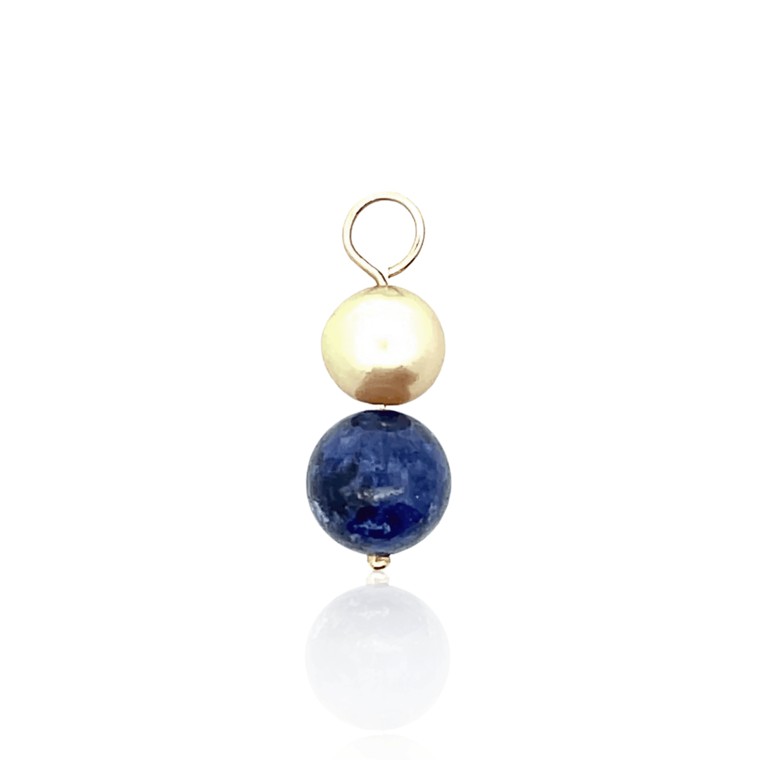 Estate 14K Yellow Gold Lapis Lazuli & Cream Pearl Bead Charm