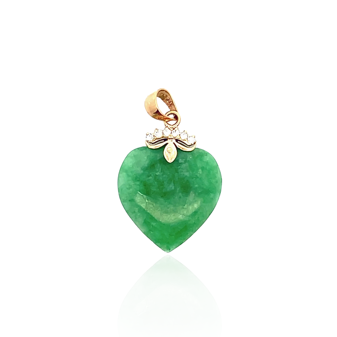 Estate 14K Yellow Gold Heart Shaped Dyed Jadeite & CZ Charm