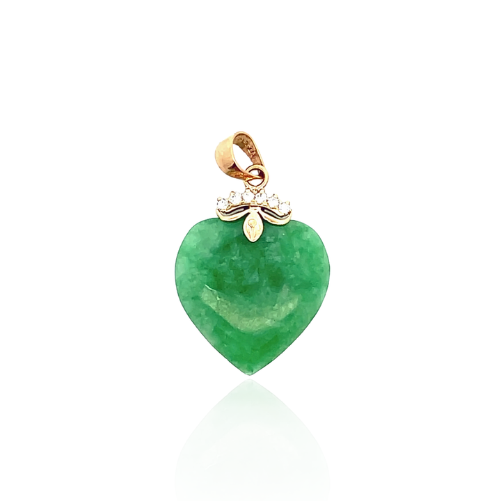 Estate 14K Yellow Gold Heart Shaped Dyed Jadeite & CZ Charm