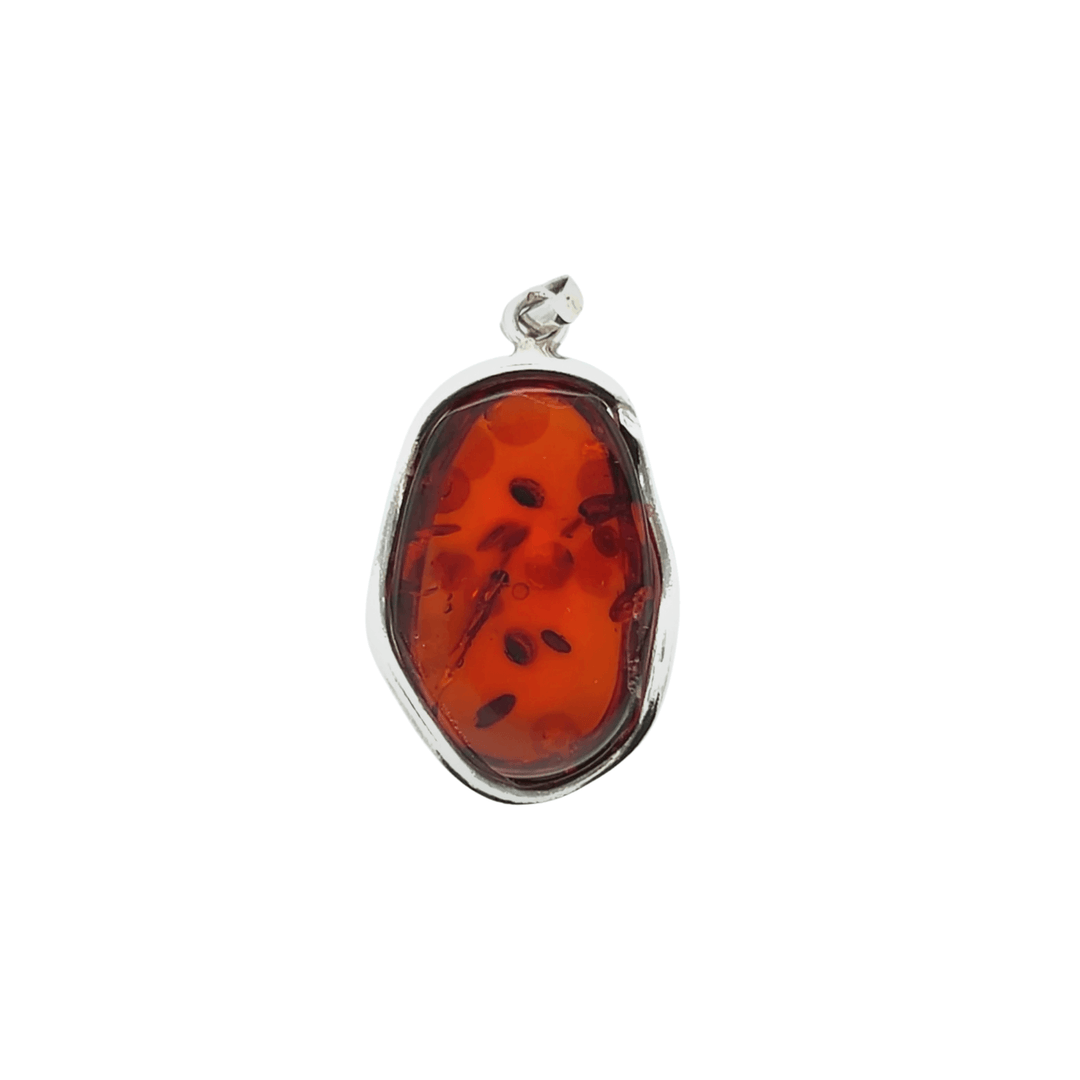 Estate Sterling Silver Freeform Oval Cabochon Amber Pendant