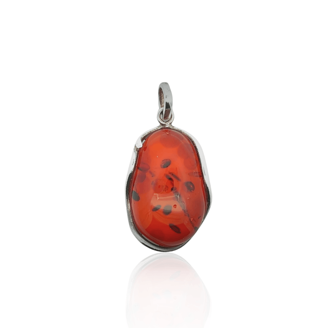 Estate Sterling Silver Freeform Oval Cabochon Amber Pendant