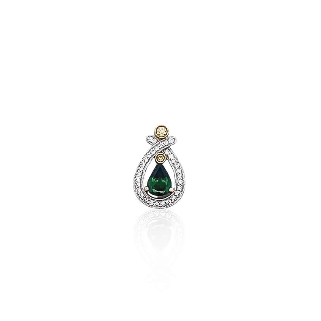 Estate Simon G 18K Yellow & White Gold Tsavorite Garnet & Diamond Halo Pendant