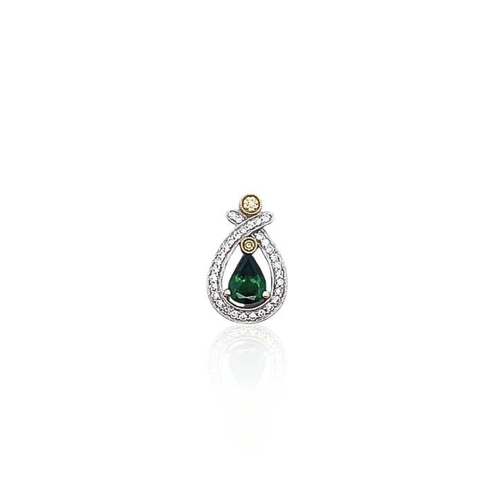 Estate Simon G 18K Yellow & White Gold Tsavorite Garnet & Diamond Halo Pendant