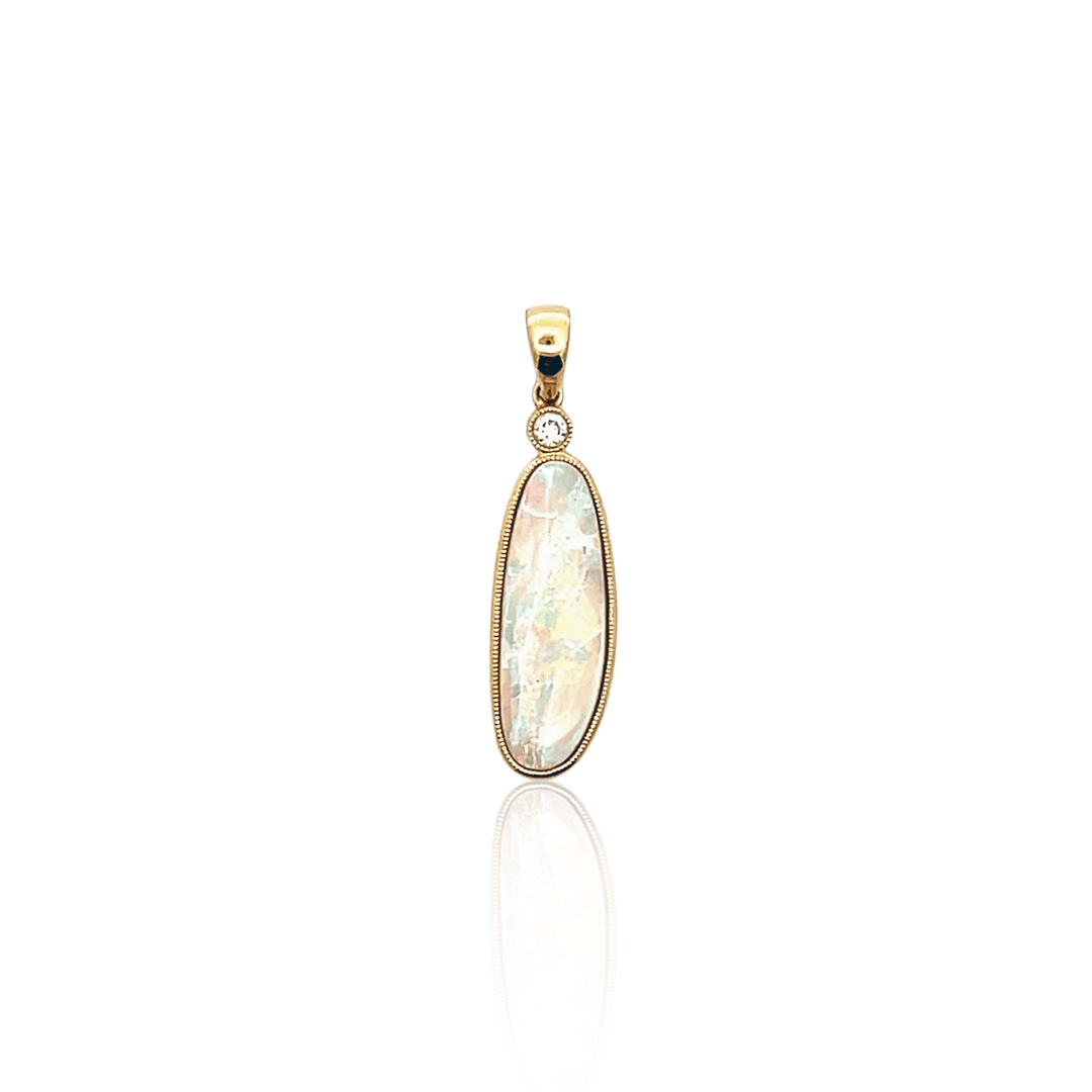 Estate 18K Yellow Gold Freeform Opal & Diamond Pendant