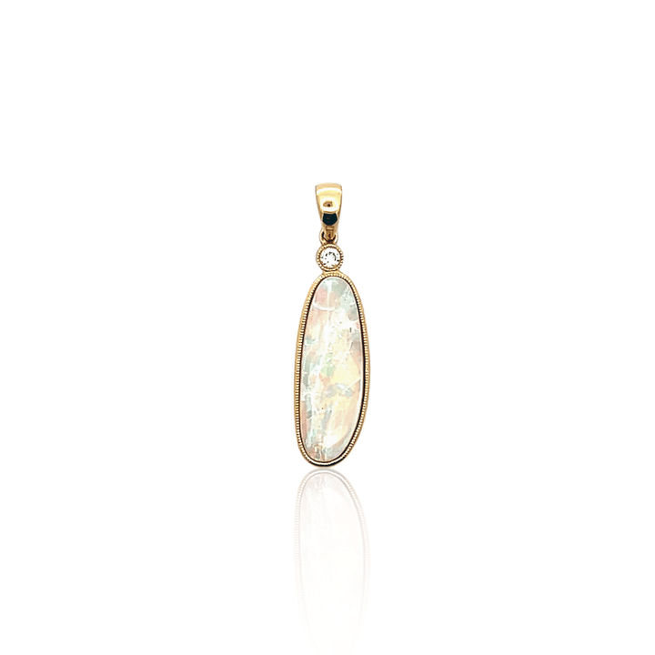 Estate 18K Yellow Gold Freeform Opal & Diamond Pendant