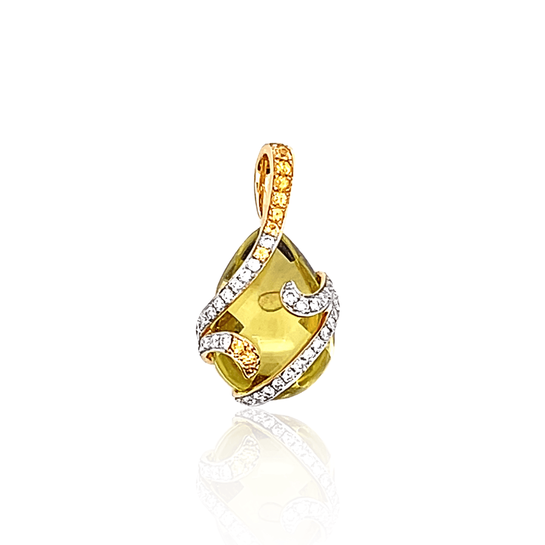 Estate 18K Yellow Gold Yellow Citrine and Yellow & White Diamond Pendant