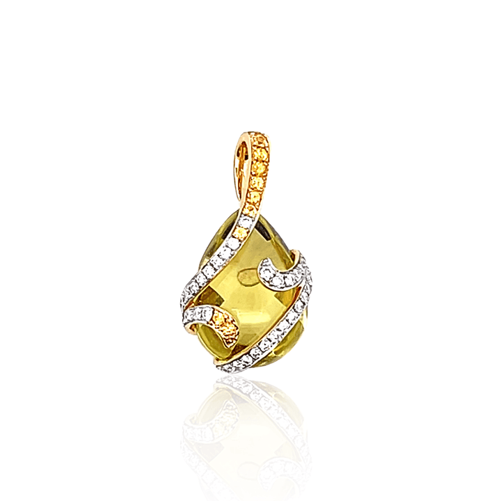 Estate 18K Yellow Gold Yellow Citrine and Yellow & White Diamond Pendant