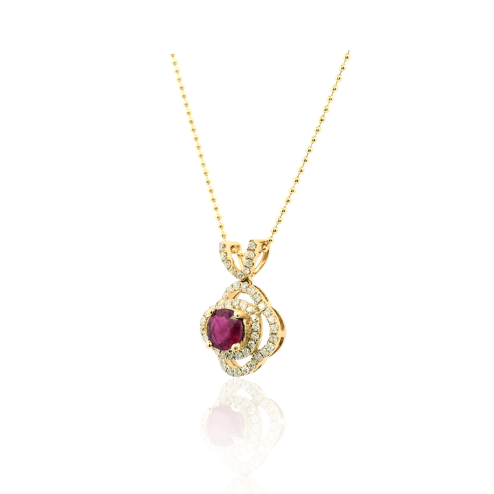 Estate 14K Yellow Gold 0.65CTW Ruby & Diamond Halo Pendant