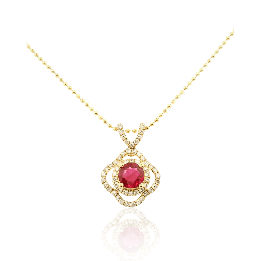 Estate 14K Yellow Gold 0.65CTW Ruby & Diamond Halo Pendant
