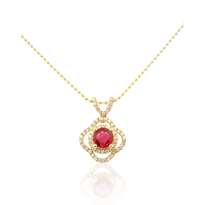 Estate 14K Yellow Gold 0.65CTW Ruby & Diamond Halo Pendant