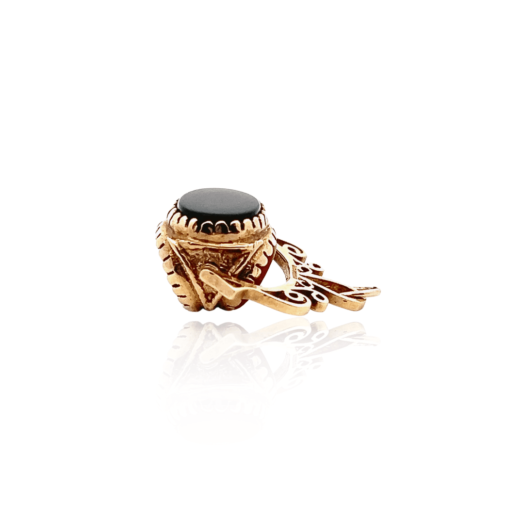 Estate 9K Yellow Gold Carnelian, Onyx & Tiger's Eye Rotating Watch Fob, ca. 1992