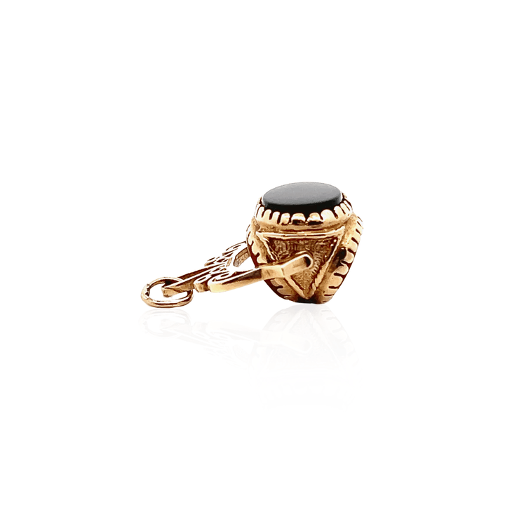 Estate 9K Yellow Gold Carnelian, Onyx & Tiger's Eye Rotating Watch Fob, ca. 1992