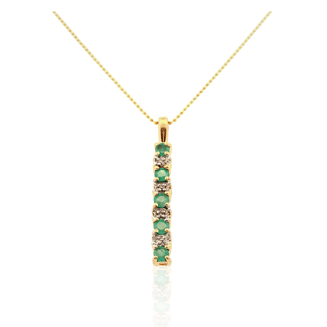 Estate 10K Yellow Gold 0.32CTW Emerald & Diamond Bar Pendant