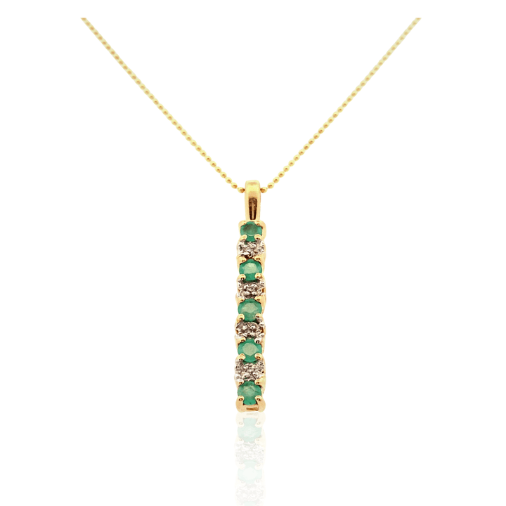 Estate 10K Yellow Gold 0.32CTW Emerald & Diamond Bar Pendant