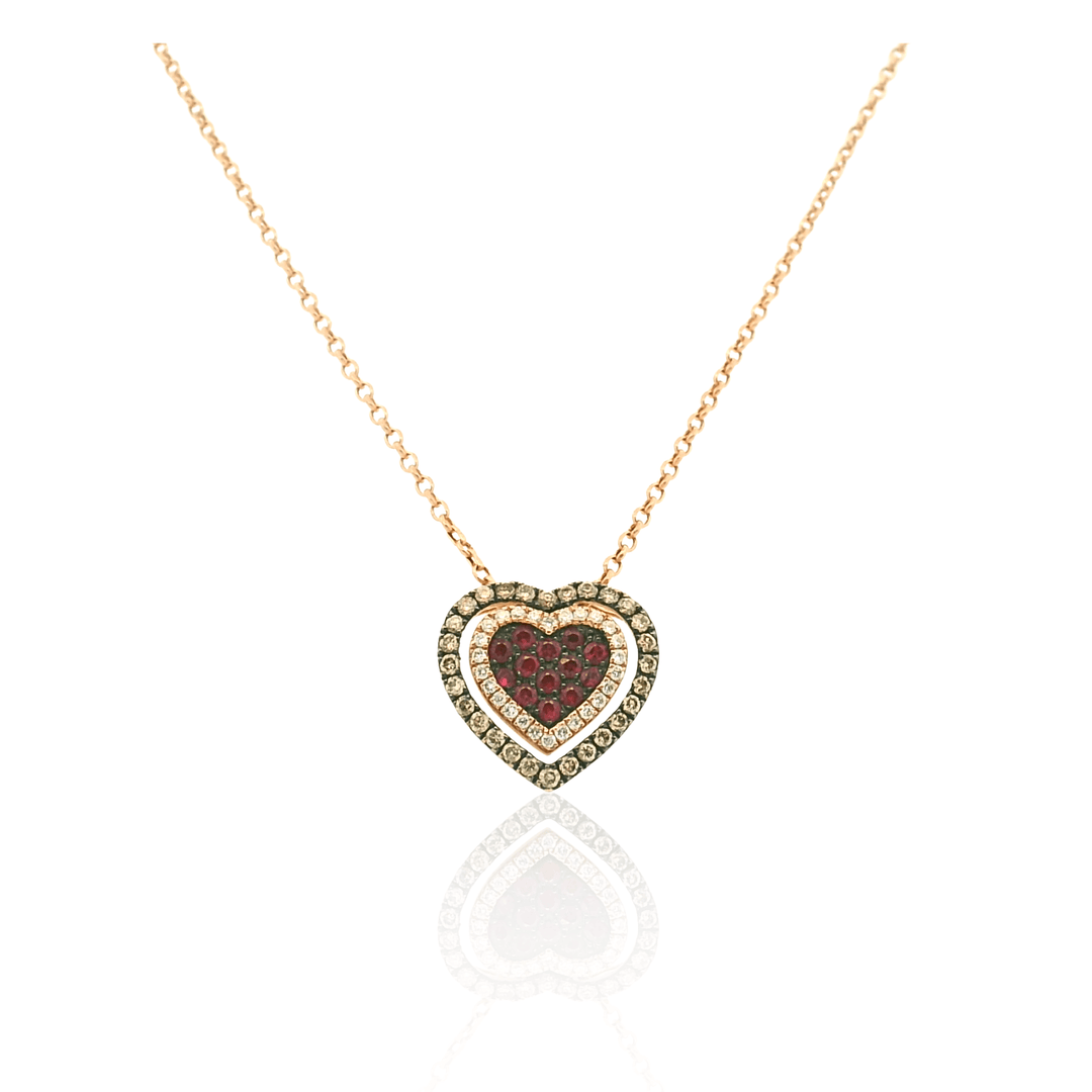 Estate 14K Rose Gold Ruby & Diamond Heart Pendant Necklace from the Le Vian x Godiva Collection