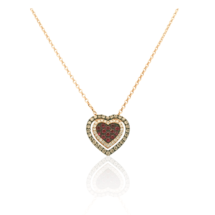 Estate 14K Rose Gold Ruby & Diamond Heart Pendant Necklace from the Le Vian x Godiva Collection