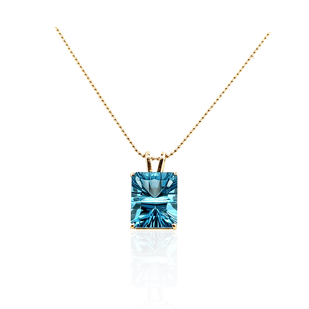 Estate 14K Yellow Gold 5.72CTW Rectangle Sunburst Blue Topaz Pendant