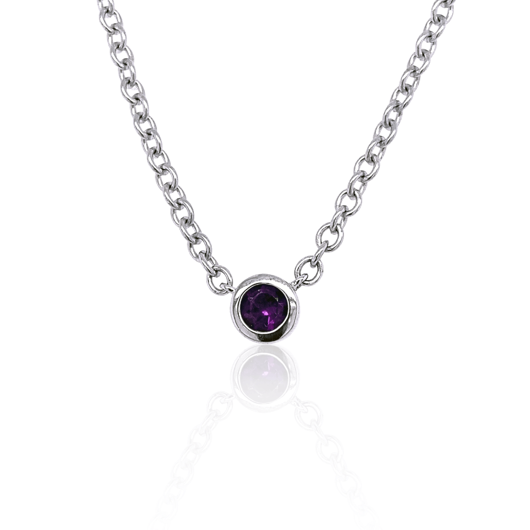 Sterling Silver 3.75MM Amethyst Solitaire Necklace
