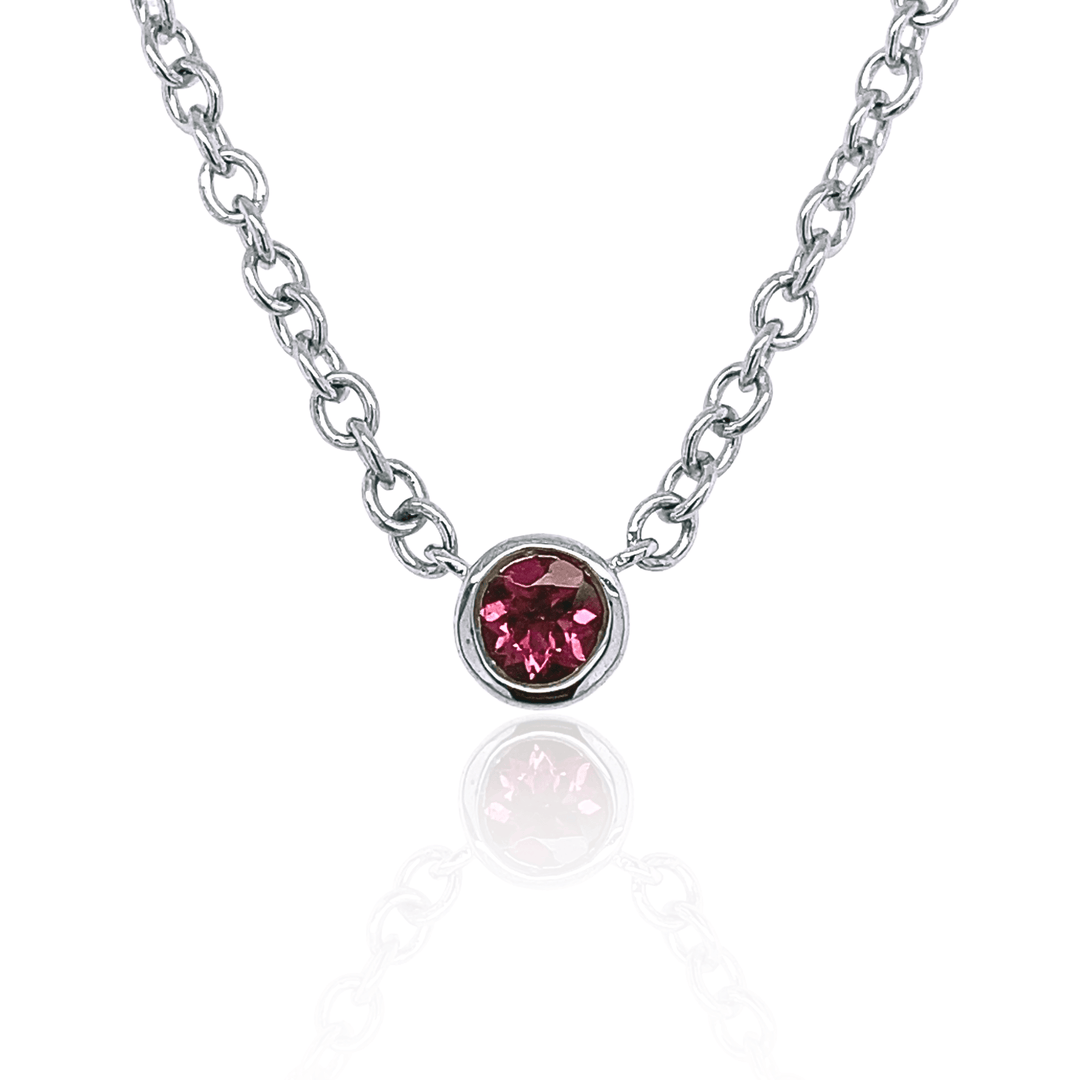 Sterling Silver 3.75MM Pink Tourmaline Solitaire Necklace