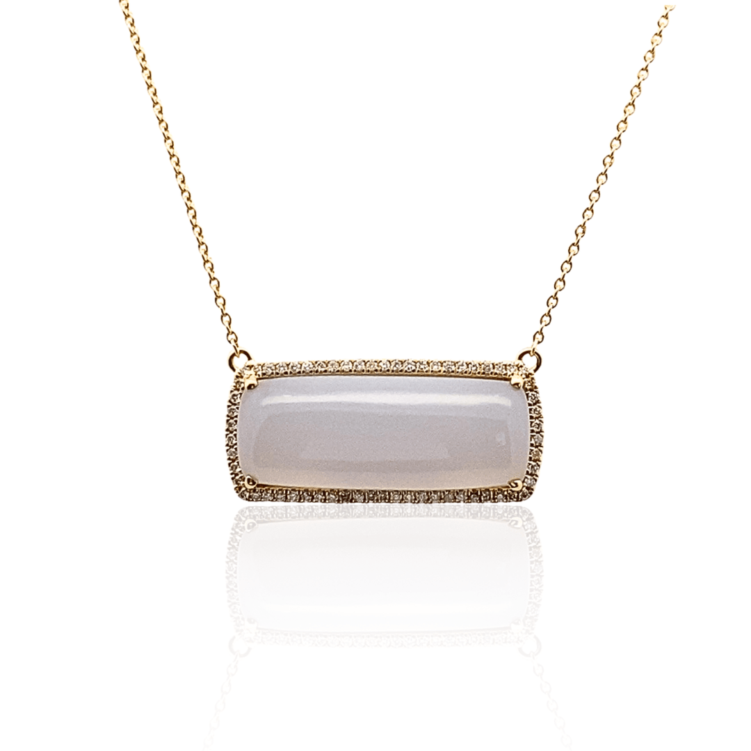 14K Yellow Gold 14.46CTW Chalcedony & Diamond Halo Necklace by Bellarri