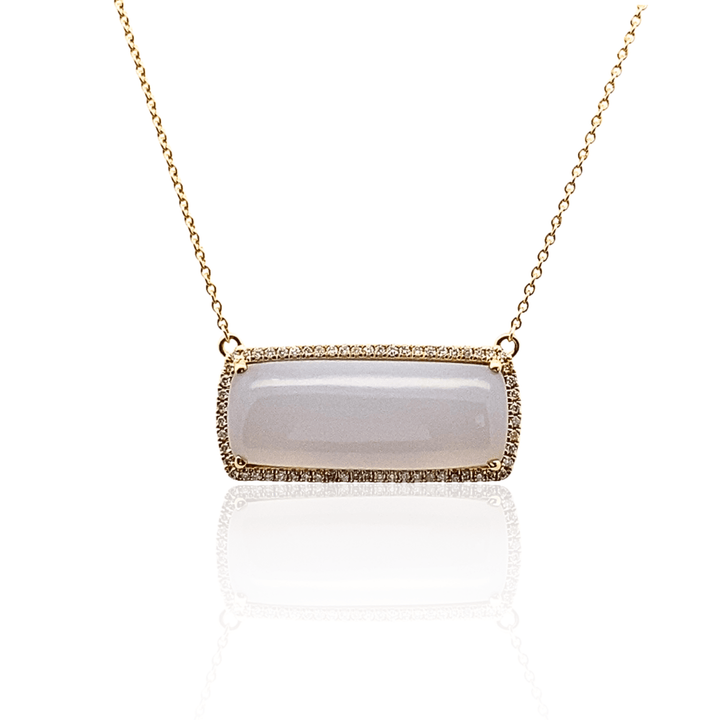 14K Yellow Gold 14.46CTW Chalcedony & Diamond Halo Necklace by Bellarri