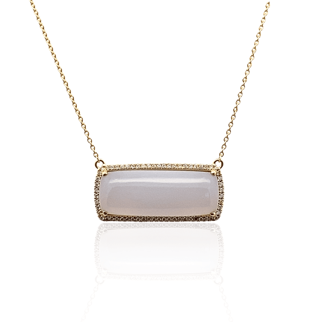 14K Yellow Gold 14.46CTW Chalcedony & Diamond Halo Necklace by Bellarri