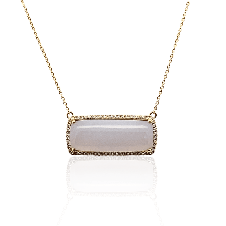 14K Yellow Gold 14.46CTW Chalcedony & Diamond Halo Necklace by Bellarri
