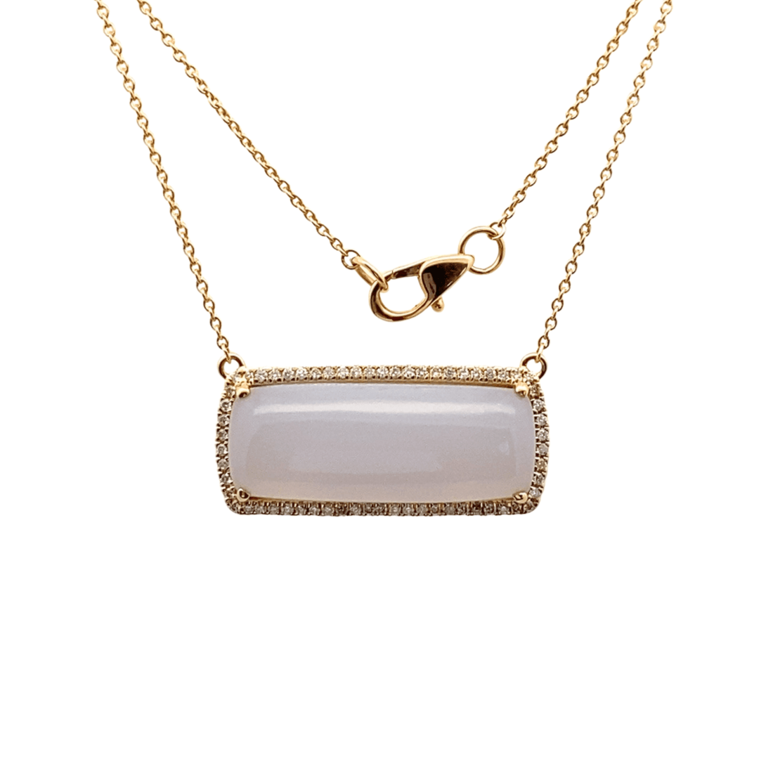 14K Yellow Gold 14.46CTW Chalcedony & Diamond Halo Necklace by Bellarri