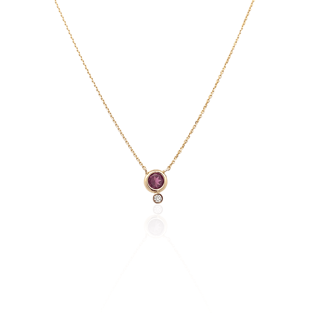 14K Yellow Gold 4MM Pink Topaz & Diamond Necklace