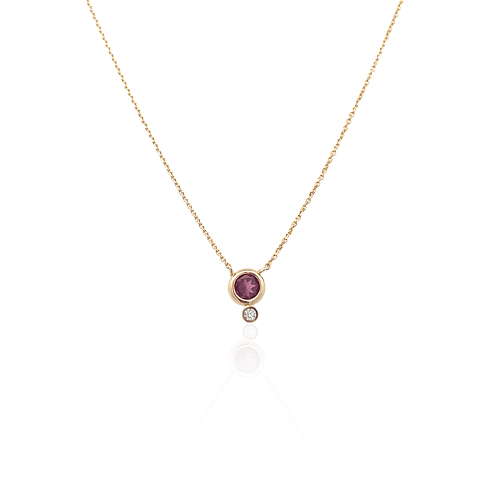 14K Yellow Gold 4MM Pink Topaz & Diamond Necklace