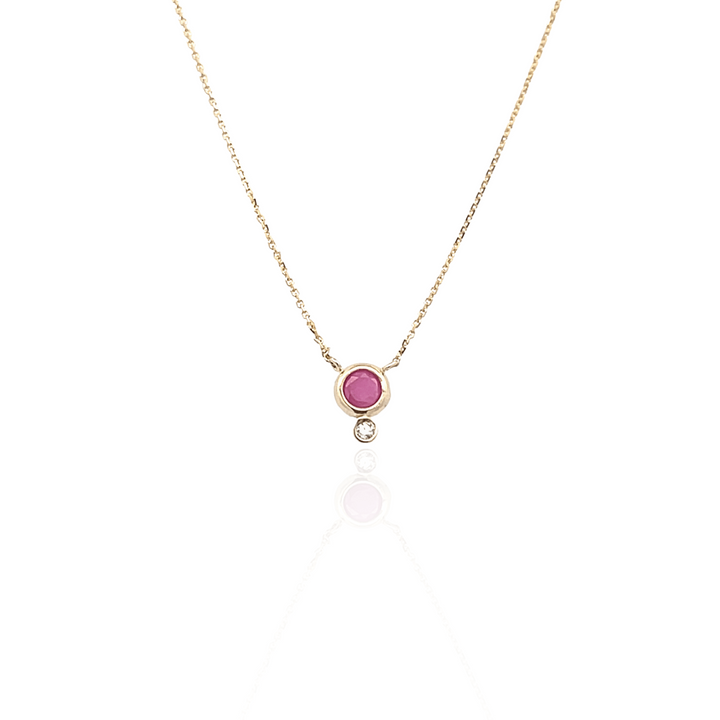 14K Yellow Gold 4MM Ruby and Diamond Necklace