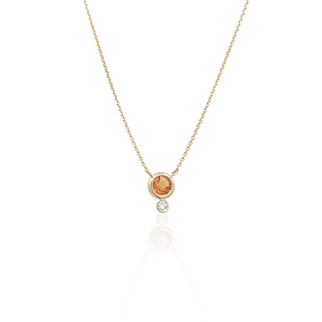 14K Yellow Gold 4MM Citrine & Diamond Necklace