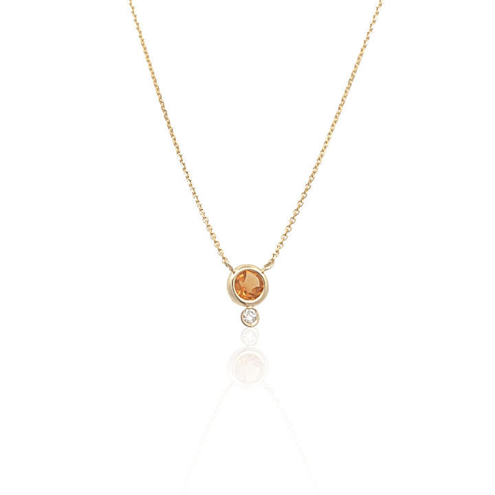 14K Yellow Gold 4MM Citrine & Diamond Necklace