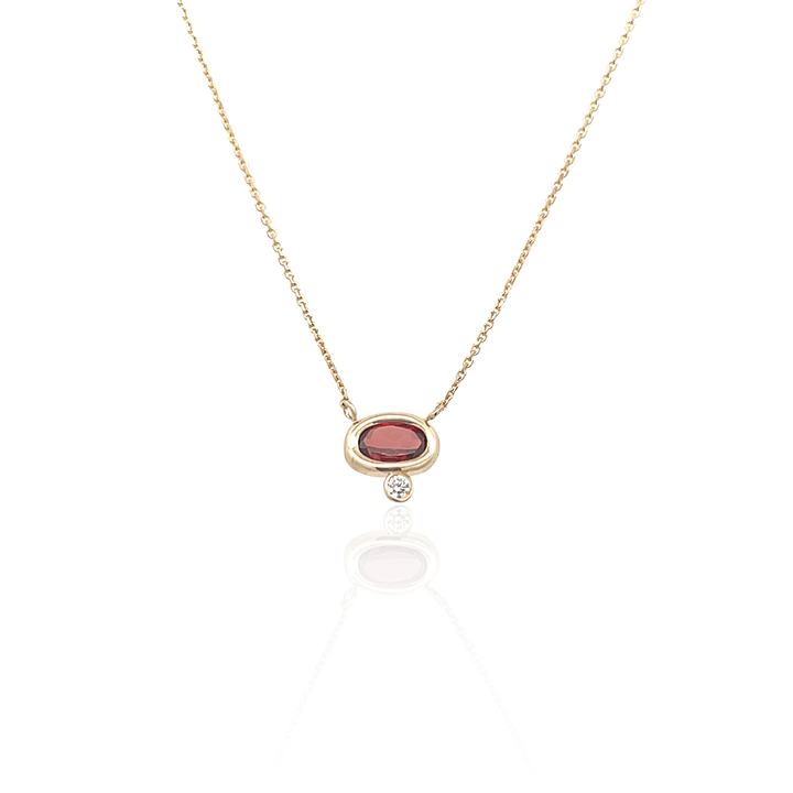 14K Yellow Gold Oval Garnet & Diamond Necklace