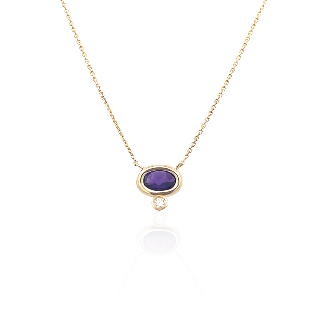 14K Yellow Gold Oval Amethyst & Diamond Necklace