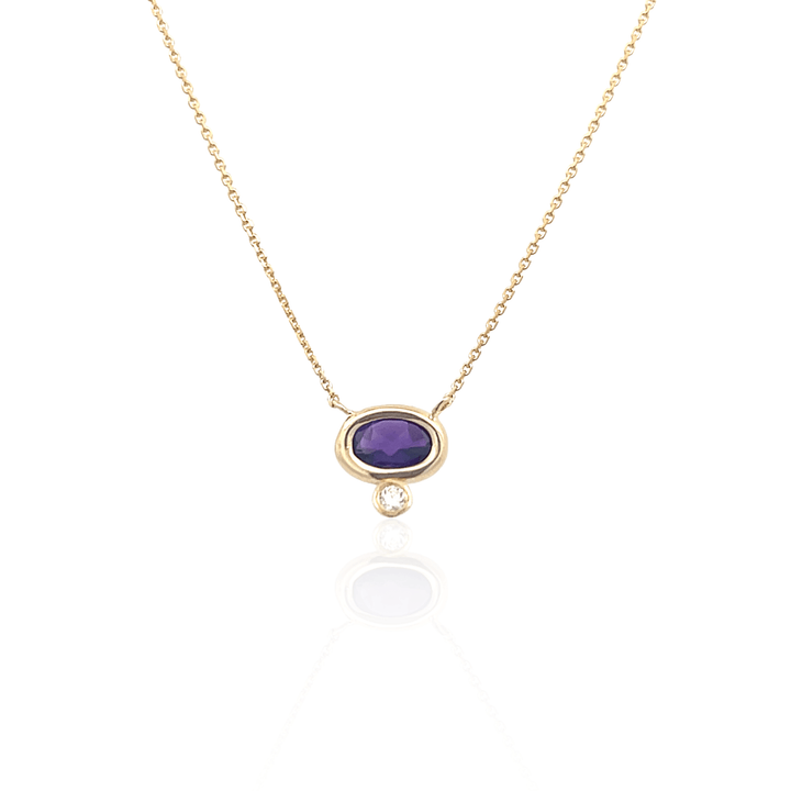 14K Yellow Gold Oval Amethyst & Diamond Necklace