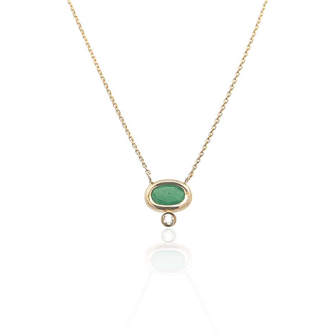14K Yellow Gold Oval Emerald & Diamond Necklace