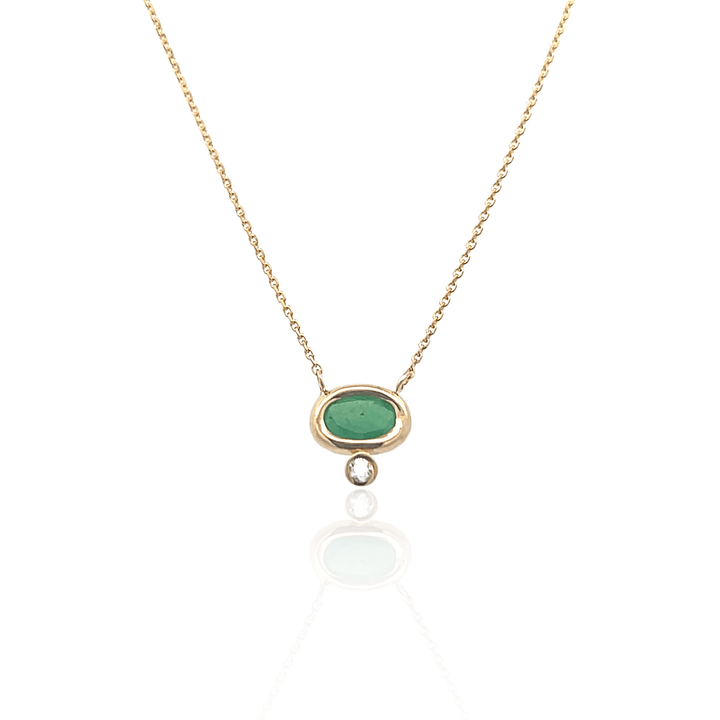 14K Yellow Gold Oval Emerald & Diamond Necklace