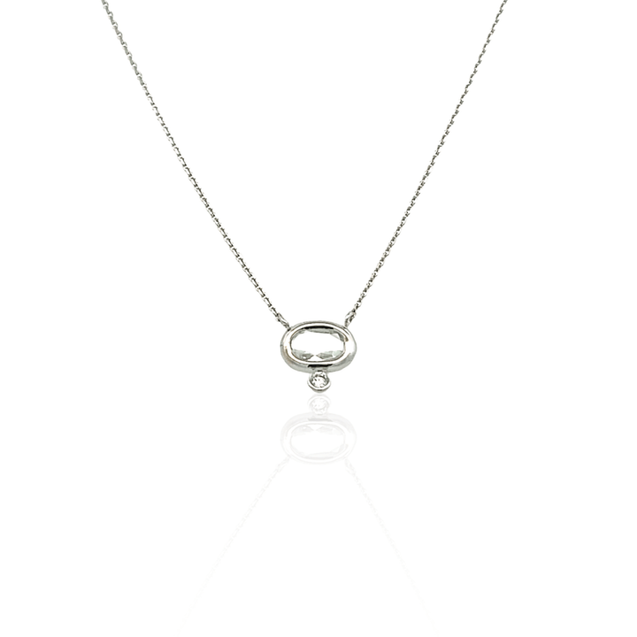 14K White Gold Oval White Topaz & Diamond Necklace