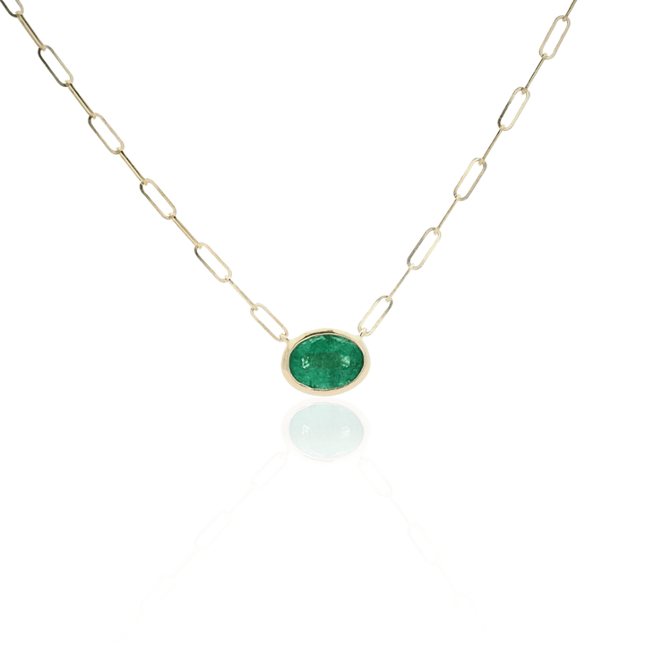 14K Yellow Gold 0.70CTW Oval Emerald Solitaire Necklace