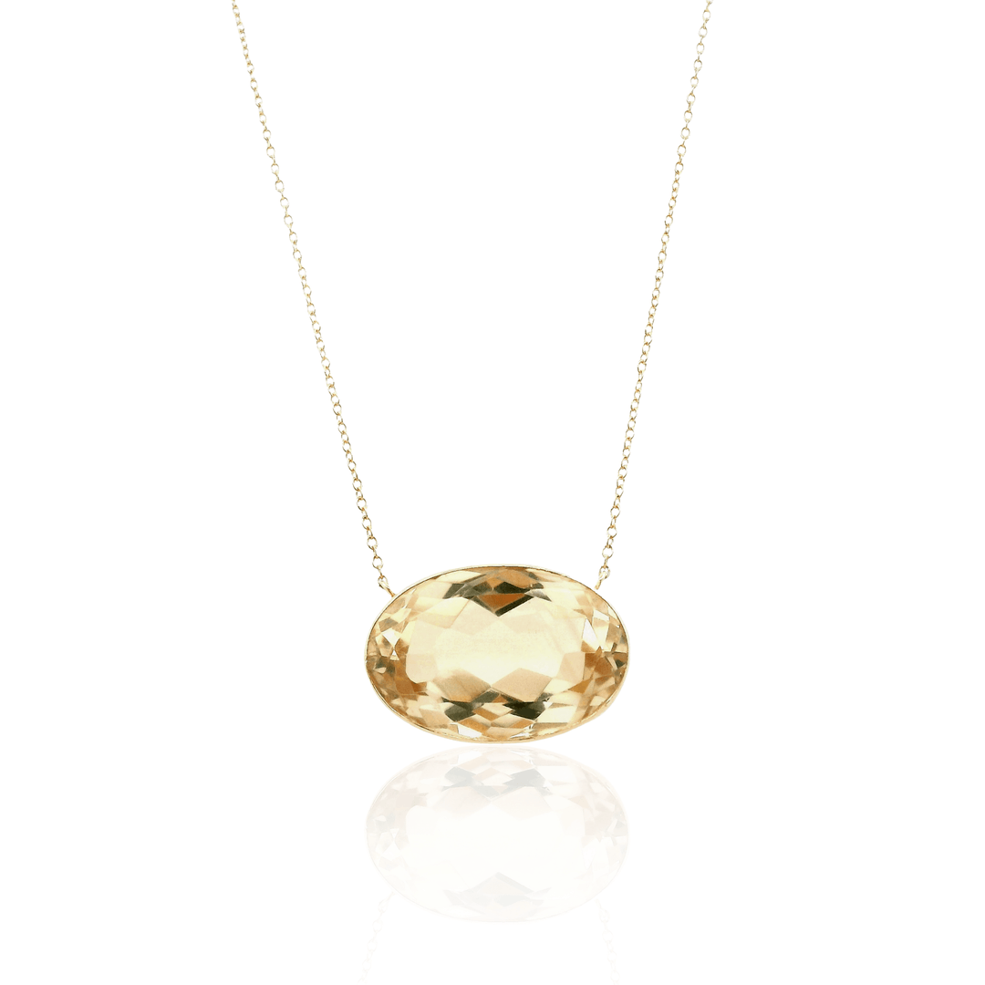 18K Yellow Gold 12.87CTW Oval Citrine Solitaire Necklace