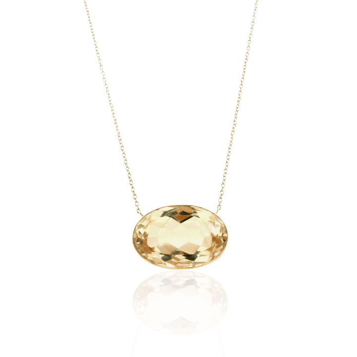 18K Yellow Gold 12.87CTW Oval Citrine Solitaire Necklace