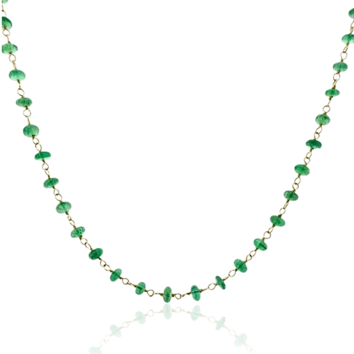 18K Yellow Gold 10.15CTW Emerald Bead Necklace