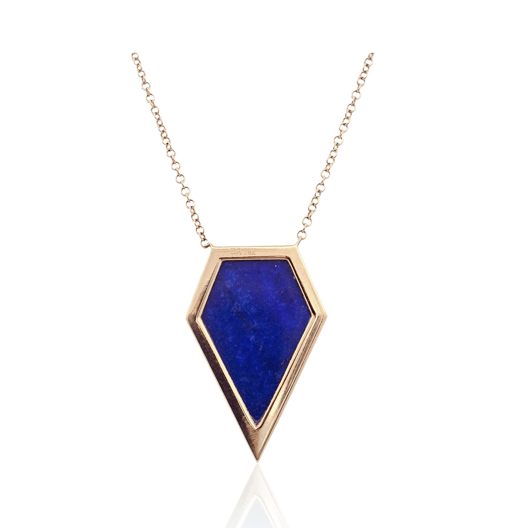 14K Yellow Gold Shield-Cut Lapis Lazuli & Diamond Halo Necklace
