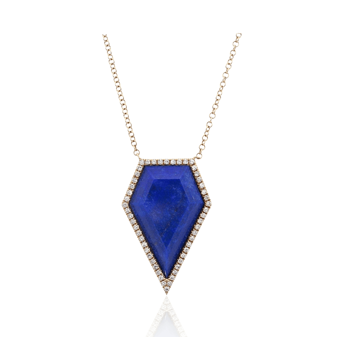 14K Yellow Gold Shield-Cut Lapis Lazuli & Diamond Halo Necklace